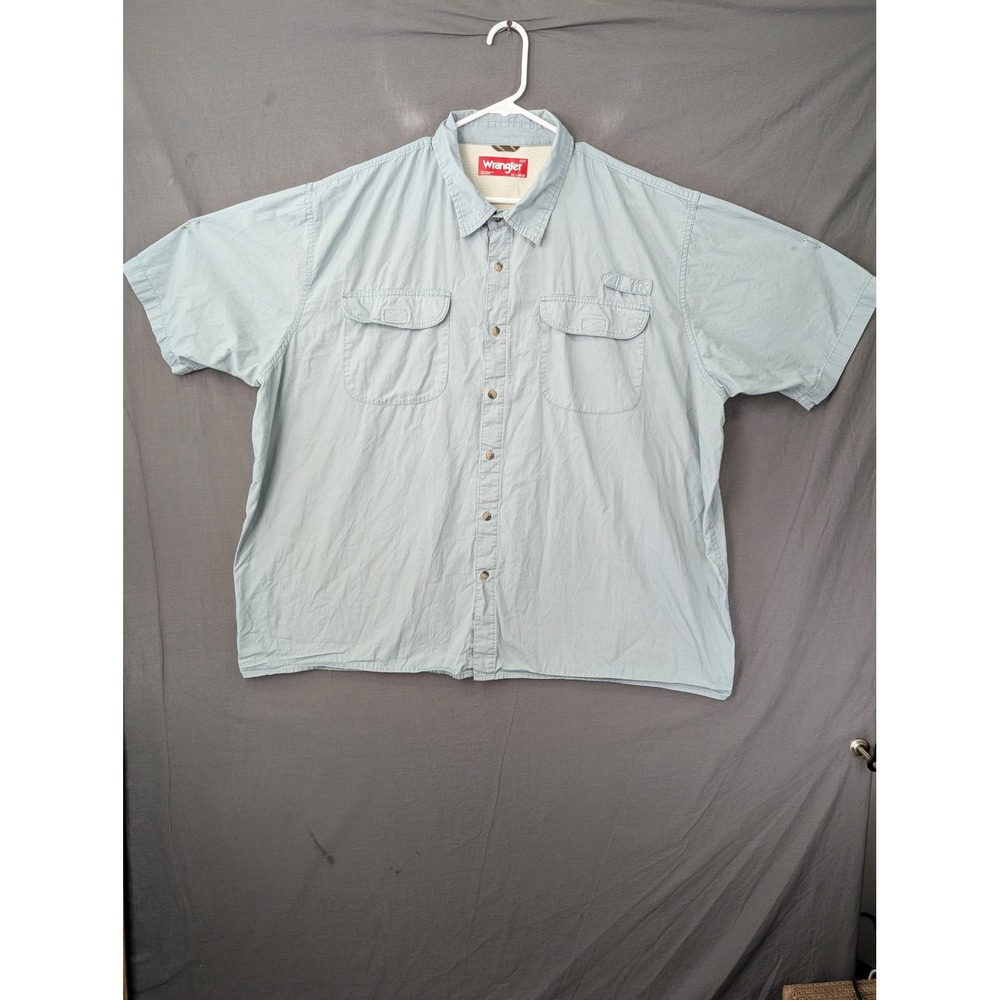 Wrangler‎ Mens Outdoor Series Short Sleeve Button Down Shirt Light Blue 3XL